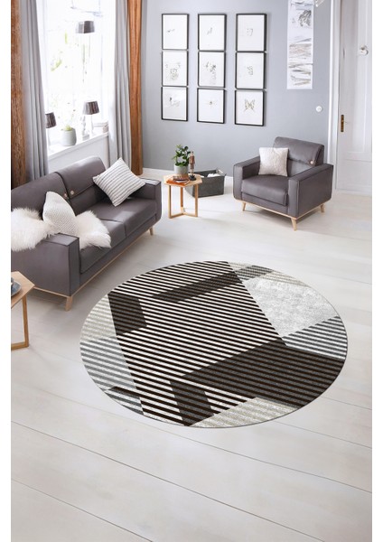 Dijital Kaymaz Taban Yıkanabilir Modern Desen Yuvarlak Mutfak Salon Halısı, N-Y-Modern-09-Kahve, indirimleri
