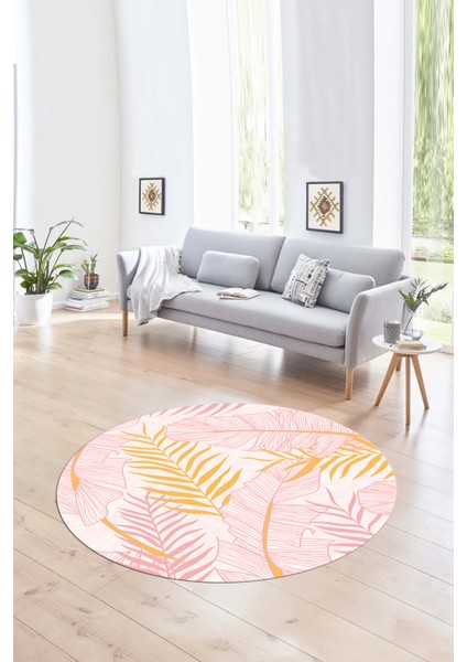 Dijital Kaymaz Taban Yıkanabilir Modern Desen Yuvarlak Mutfak Salon Halısı, N-Y-Modern-98-Pembe,
