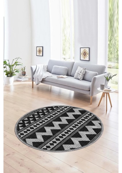 Dijital Kaymaz Taban Yıkanabilir Modern Desen Yuvarlak Mutfak Salon Halısı, N-Y-MODERN-105-ANTRASİT,