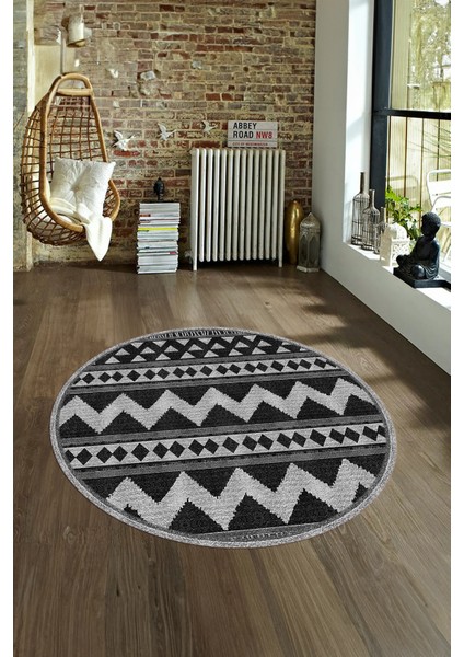 Dijital Kaymaz Taban Yıkanabilir Modern Desen Yuvarlak Mutfak Salon Halısı, N-Y-MODERN-105-ANTRASİT, fırsatları