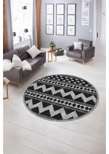 Dijital Kaymaz Taban Yıkanabilir Modern Desen Yuvarlak Mutfak Salon Halısı, N-Y-MODERN-105-ANTRASİT, indirimleri