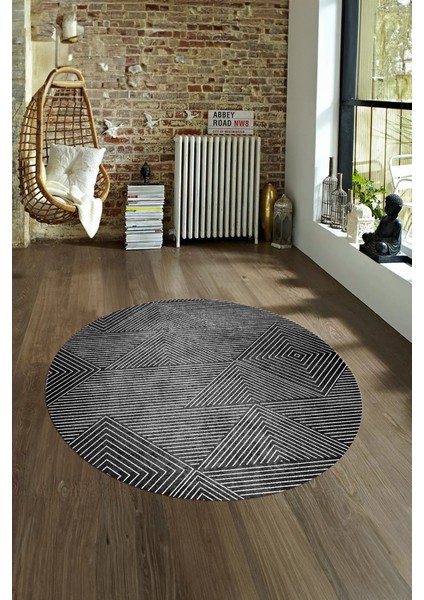 Dijital Kaymaz Taban Yıkanabilir Modern Desen Yuvarlak Mutfak Salon Halısı, N-Y-MODERN-111-ANTRASİT, fırsatları