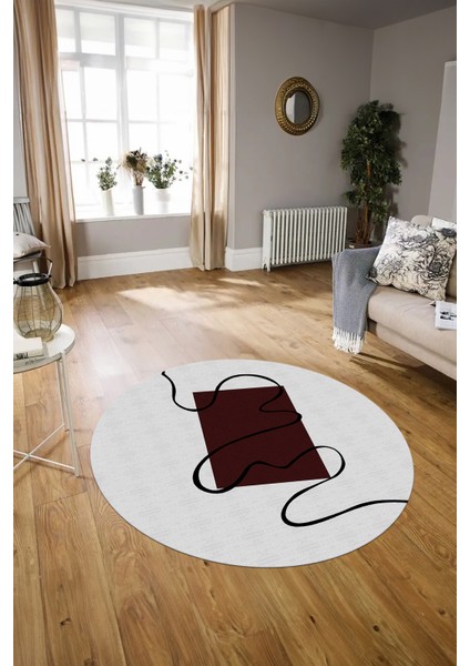 Dijital Kaymaz Taban Yıkanabilir Modern Desen Yuvarlak Mutfak Salon Halısı, N-Y-Modern-61-Bordo, modelleri