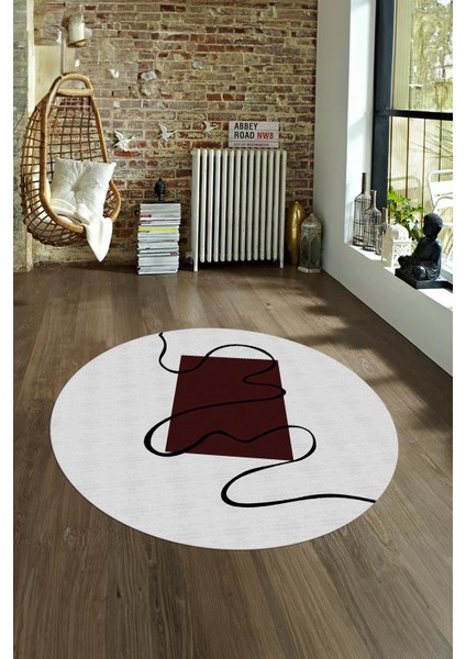 Dijital Kaymaz Taban Yıkanabilir Modern Desen Yuvarlak Mutfak Salon Halısı, N-Y-Modern-61-Bordo, fırsatları
