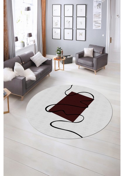 Dijital Kaymaz Taban Yıkanabilir Modern Desen Yuvarlak Mutfak Salon Halısı, N-Y-Modern-61-Bordo, indirimleri