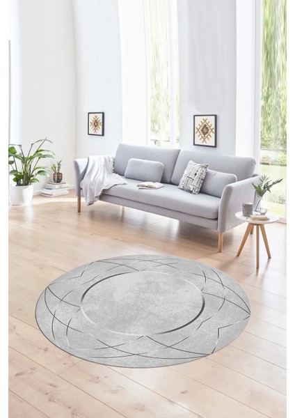 Dijital Kaymaz Taban Yıkanabilir Modern Desen Yuvarlak Mutfak Salon Halısı, N-Y-Modern-62-Gri,