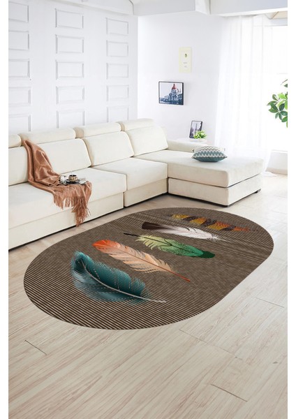 Dijital Kaymaz Yıkanabilir Modern Desen Oval Yolluk Mutfak Salon Halısı, N-O-MODERN-114-KAHVE, fiyatları