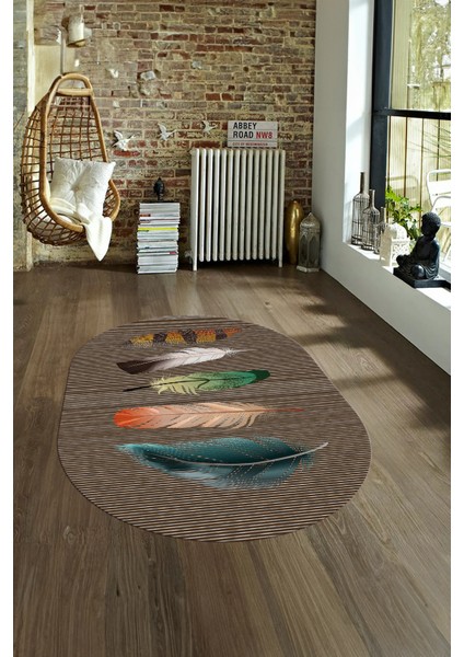 Dijital Kaymaz Yıkanabilir Modern Desen Oval Yolluk Mutfak Salon Halısı, N-O-MODERN-114-KAHVE, fırsatları