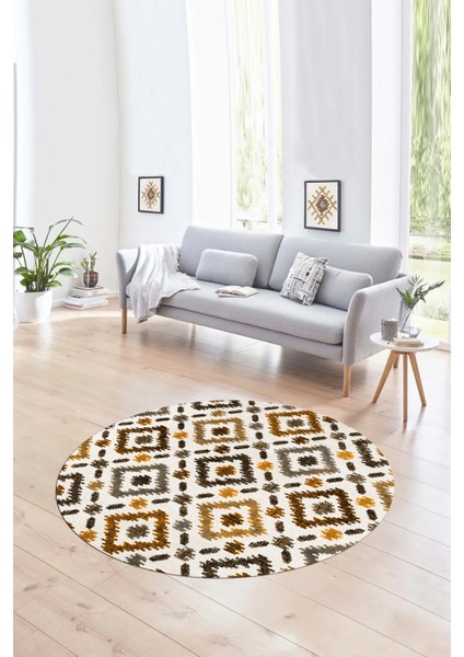 Dijital Kaymaz Taban Yıkanabilir Modern Desen Yuvarlak Mutfak Salon Halısı, N-Y-Modern-23-Kahve,