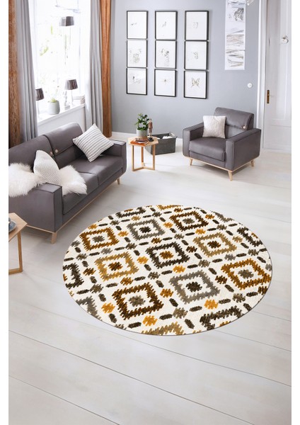 Dijital Kaymaz Taban Yıkanabilir Modern Desen Yuvarlak Mutfak Salon Halısı, N-Y-Modern-23-Kahve, indirimleri