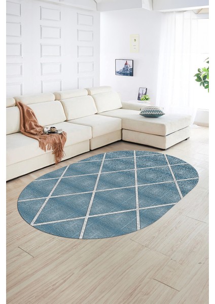 Dijital Kaymaz Yıkanabilir Modern Desen Oval Yolluk Mutfak Salon Halısı, N-O-MODERN-116-MAVİ, fiyatları