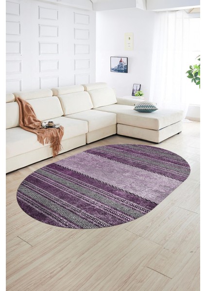 Dijital Kaymaz Yıkanabilir Modern Desen Oval Yolluk Mutfak Salon Halısı, N-O-Modern-83-Mor, fiyatları