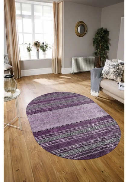 Dijital Kaymaz Yıkanabilir Modern Desen Oval Yolluk Mutfak Salon Halısı, N-O-Modern-83-Mor, modelleri