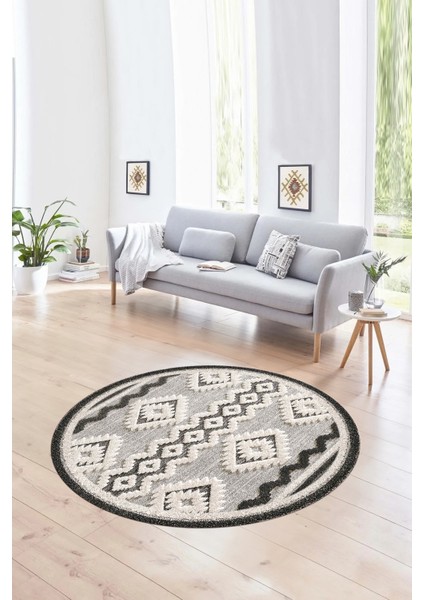 Dijital Kaymaz Taban Yıkanabilir Modern Desen Yuvarlak Mutfak Salon Halısı, N-Y-Modern-68-Krem,