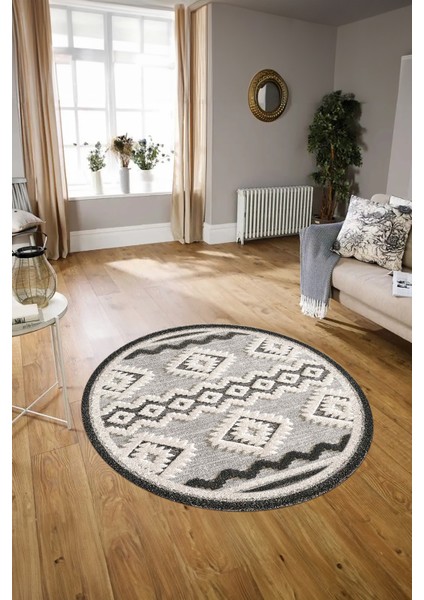 Dijital Kaymaz Taban Yıkanabilir Modern Desen Yuvarlak Mutfak Salon Halısı, N-Y-Modern-68-Krem, modelleri