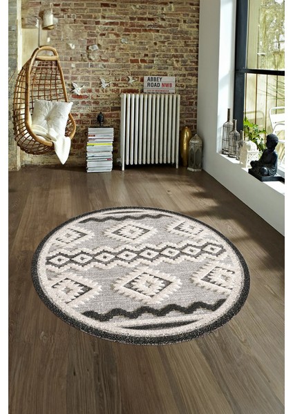 Dijital Kaymaz Taban Yıkanabilir Modern Desen Yuvarlak Mutfak Salon Halısı, N-Y-Modern-68-Krem, fırsatları