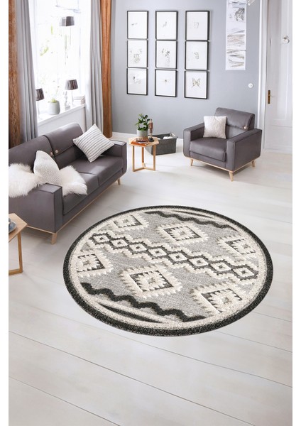 Dijital Kaymaz Taban Yıkanabilir Modern Desen Yuvarlak Mutfak Salon Halısı, N-Y-Modern-68-Krem, indirimleri