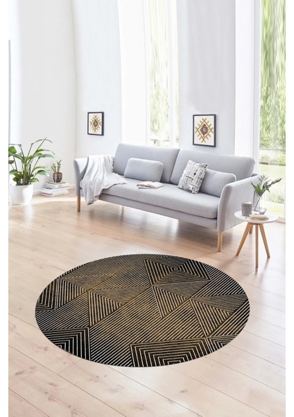 Dijital Kaymaz Taban Yıkanabilir Modern Desen Yuvarlak Mutfak Salon Halısı, N-Y-MODERN-111-KAHVE,