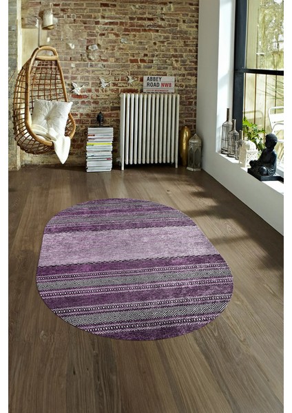 Dijital Kaymaz Yıkanabilir Modern Desen Oval Yolluk Mutfak Salon Halısı, N-O-Modern-83-Mor, fırsatları