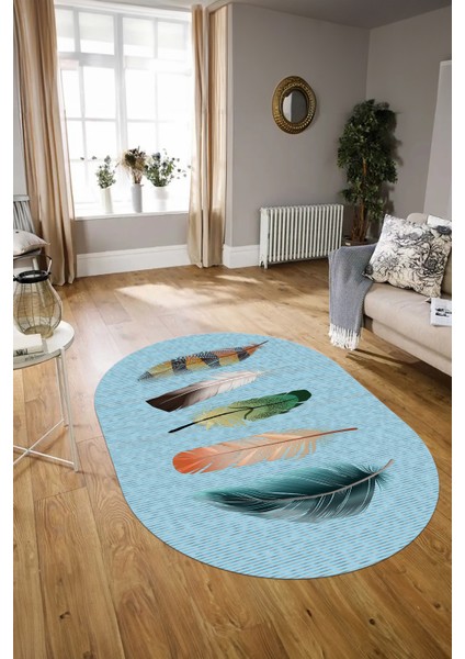 Dijital Kaymaz Yıkanabilir Modern Desen Oval Yolluk Mutfak Salon Halısı, N-O-MODERN-114-MAVİ, modelleri