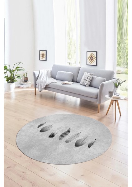 Dijital Kaymaz Taban Yıkanabilir Modern Desen Yuvarlak Mutfak Salon Halısı, N-Y-MODERN-115-GRİ,