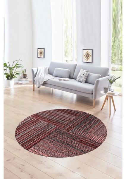 Dijital Kaymaz Taban Yıkanabilir Modern Desen Yuvarlak Mutfak Salon Halısı, N-Y-Modern-34-Pembe,