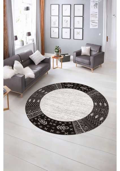 Dijital Kaymaz Taban Yıkanabilir Modern Desen Yuvarlak Mutfak Salon Halısı, N-Y-MODERN-119-VİZON,