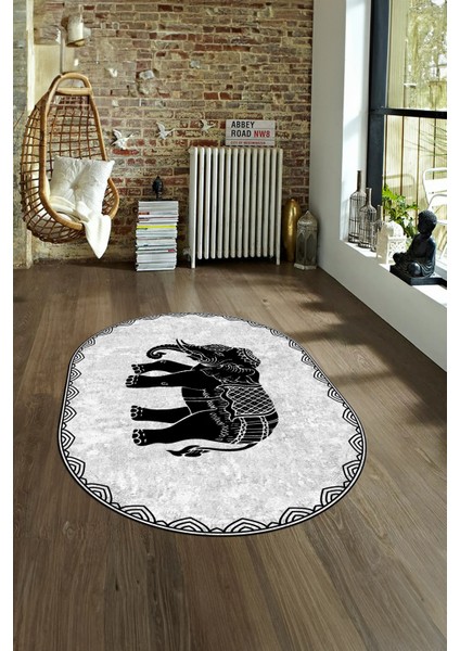 Dijital Kaymaz Yıkanabilir Modern Desen Oval Yolluk Mutfak Salon Halısı, N-O-MODERN-101-GRİ, fırsatları