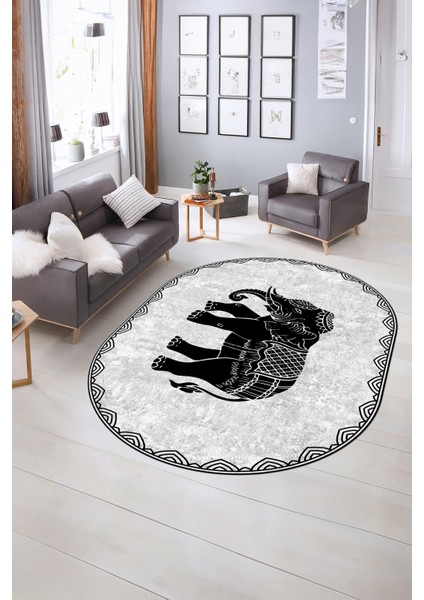 Dijital Kaymaz Yıkanabilir Modern Desen Oval Yolluk Mutfak Salon Halısı, N-O-MODERN-101-GRİ, indirimleri