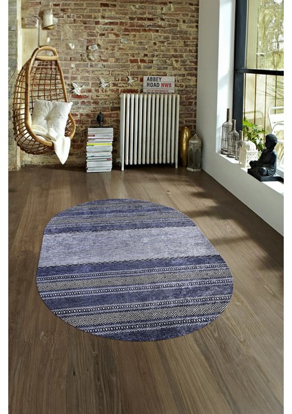 Dijital Kaymaz Yıkanabilir Modern Desen Oval Yolluk Mutfak Salon Halısı, N-O-Modern-83-Mavi, fırsatları