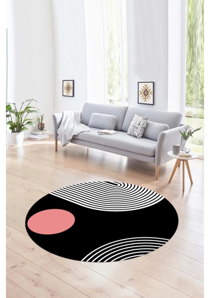 Dijital Kaymaz Taban Yıkanabilir Modern Desen Yuvarlak Mutfak Salon Halısı, N-Y-Modern-52-Pembe,