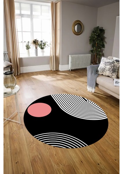 Dijital Kaymaz Taban Yıkanabilir Modern Desen Yuvarlak Mutfak Salon Halısı, N-Y-Modern-52-Pembe, modelleri