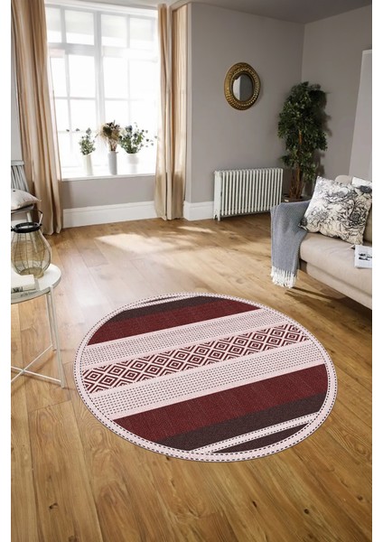 Dijital Kaymaz Taban Yıkanabilir Modern Desen Yuvarlak Mutfak Salon Halısı, N-Y-Modern-18-Bordo, modelleri