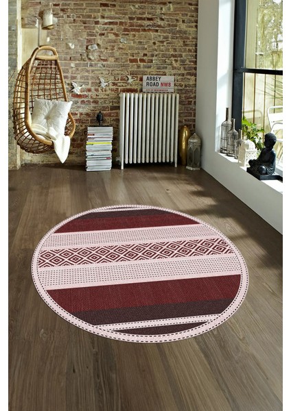 Dijital Kaymaz Taban Yıkanabilir Modern Desen Yuvarlak Mutfak Salon Halısı, N-Y-Modern-18-Bordo, fırsatları