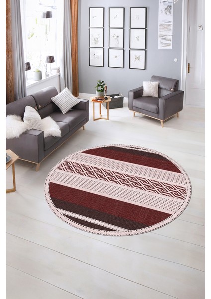 Dijital Kaymaz Taban Yıkanabilir Modern Desen Yuvarlak Mutfak Salon Halısı, N-Y-Modern-18-Bordo, indirimleri