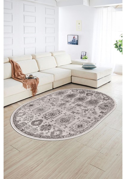 Dijital Kaymaz Yıkanabilir Modern Desen Oval Yolluk Mutfak Salon Halısı, N-O-Modern-29-Gri, fiyatları