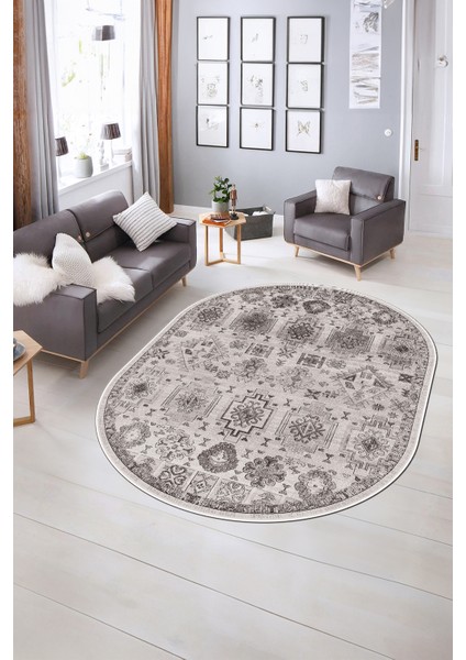 Dijital Kaymaz Yıkanabilir Modern Desen Oval Yolluk Mutfak Salon Halısı, N-O-Modern-29-Gri, indirimleri