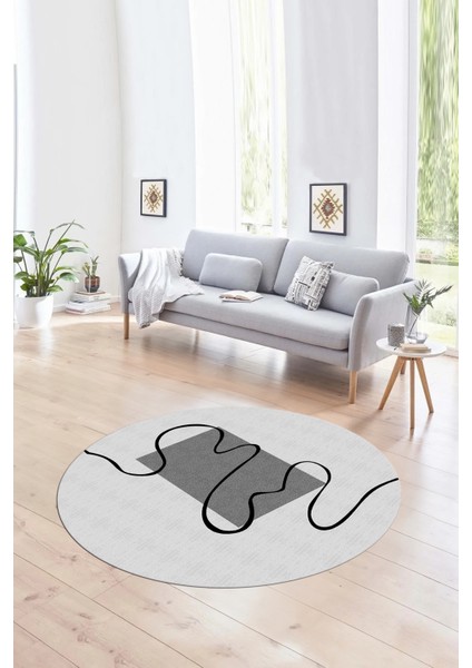 Dijital Kaymaz Taban Yıkanabilir Modern Desen Yuvarlak Mutfak Salon Halısı, N-Y-Modern-61-Gri,