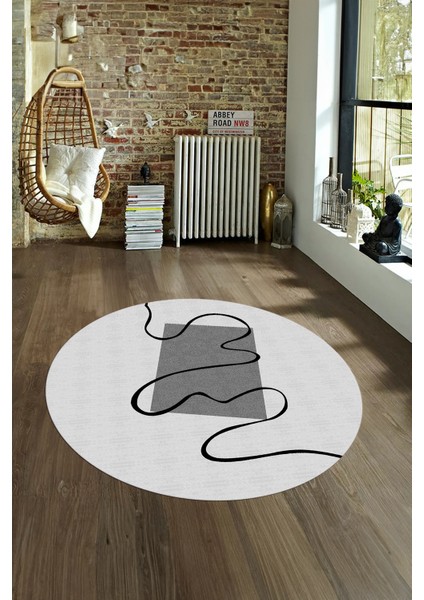 Dijital Kaymaz Taban Yıkanabilir Modern Desen Yuvarlak Mutfak Salon Halısı, N-Y-Modern-61-Gri, fırsatları
