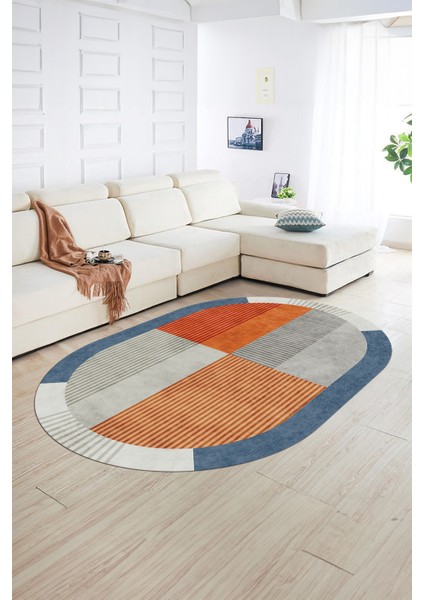 Dijital Kaymaz Yıkanabilir Modern Desen Oval Yolluk Mutfak Salon Halısı, N-O-MODERN-107-RENKLİ, fiyatları