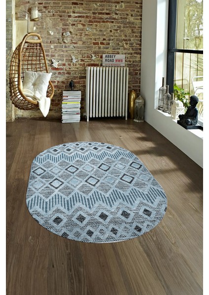 Dijital Kaymaz Yıkanabilir Modern Desen Oval Yolluk Mutfak Salon Halısı, N-O-Modern-67-Mavi, fırsatları
