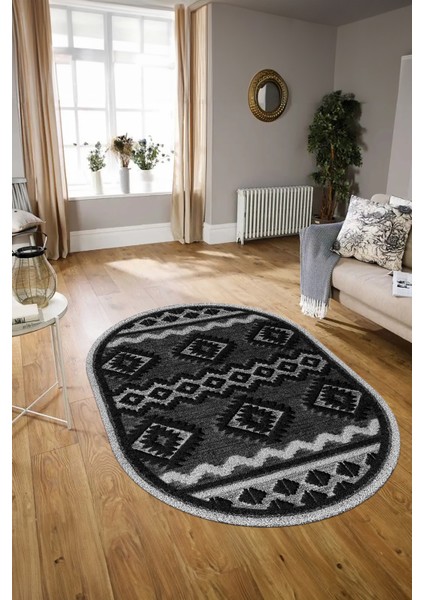 Dijital Kaymaz Yıkanabilir Modern Desen Oval Yolluk Mutfak Salon Halısı, N-O-Modern-68-Antrasit, modelleri