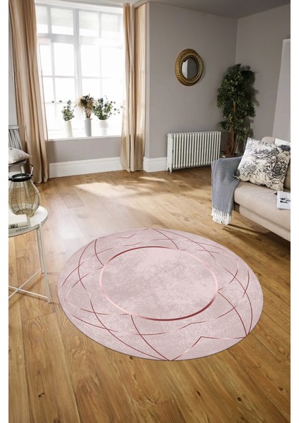 Dijital Kaymaz Taban Yıkanabilir Modern Desen Yuvarlak Mutfak Salon Halısı, N-Y-Modern-62-Pembe, modelleri