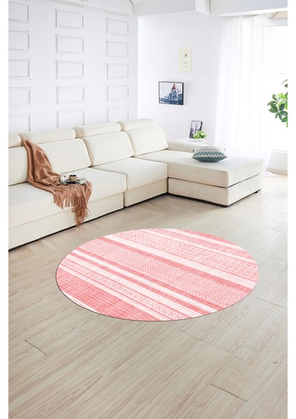 Dijital Kaymaz Taban Yıkanabilir Modern Desen Yuvarlak Mutfak Salon Halısı, N-Y-Modern-36-Pembe,