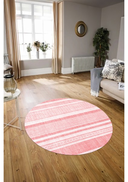 Dijital Kaymaz Taban Yıkanabilir Modern Desen Yuvarlak Mutfak Salon Halısı, N-Y-Modern-36-Pembe,