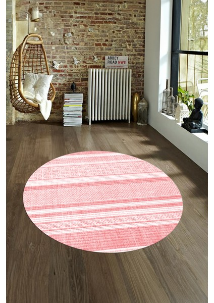 Dijital Kaymaz Taban Yıkanabilir Modern Desen Yuvarlak Mutfak Salon Halısı, N-Y-Modern-36-Pembe,