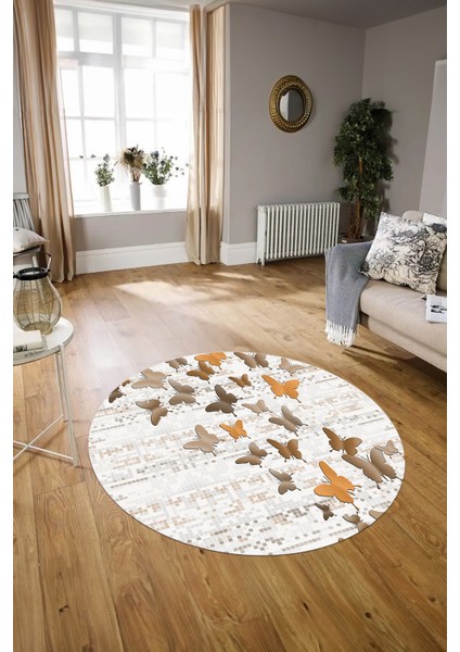 Dijital Kaymaz Taban Yıkanabilir Modern Desen Yuvarlak Mutfak Salon Halısı, N-Y-Modern-42-Kahve, modelleri