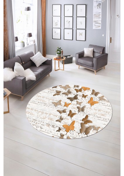 Dijital Kaymaz Taban Yıkanabilir Modern Desen Yuvarlak Mutfak Salon Halısı, N-Y-Modern-42-Kahve, indirimleri