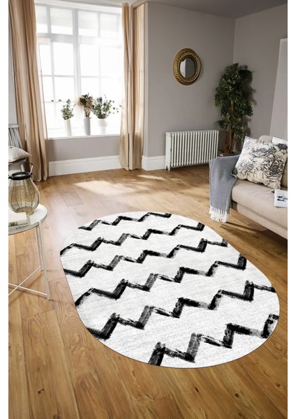 Dijital Kaymaz Yıkanabilir Modern Desen Oval Yolluk Mutfak Salon Halısı, N-O-Modern-71-Beyaz, modelleri
