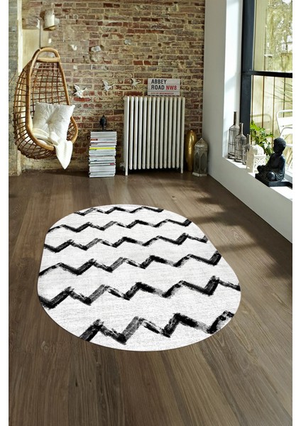 Dijital Kaymaz Yıkanabilir Modern Desen Oval Yolluk Mutfak Salon Halısı, N-O-Modern-71-Beyaz, fırsatları
